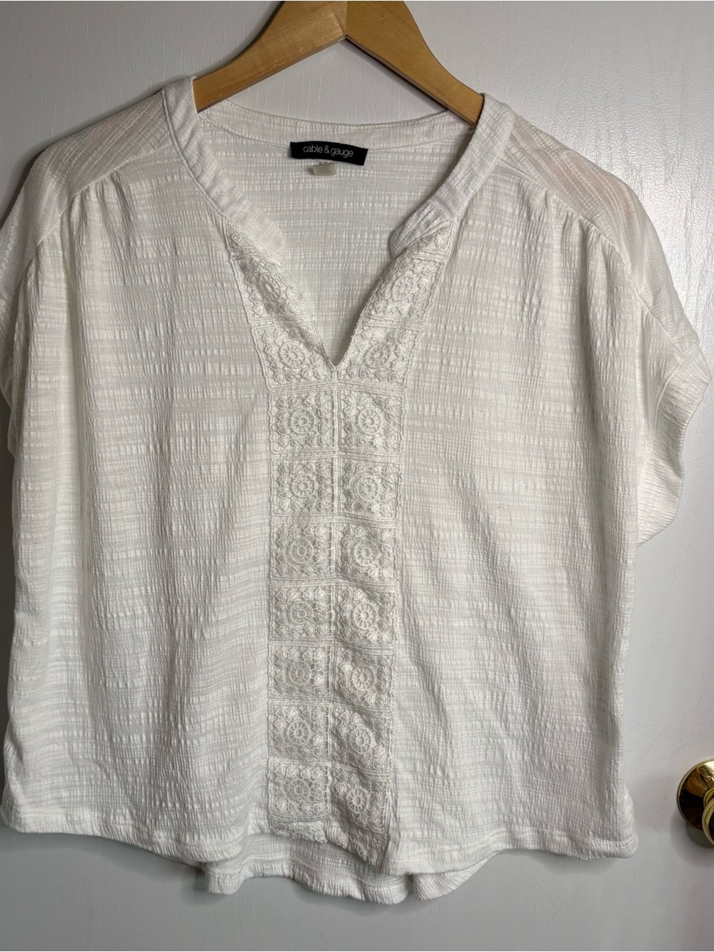 Textured V-Neck Boxy Fit Lace Detail Knit Top XL Coastal Boho Beachy Comfy Chic